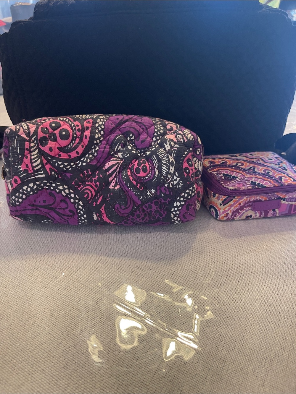 Vera Bradley Black Quilted Backpack travel with Silver Hardware set - Picture 2 of 13